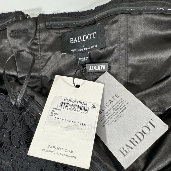 NWT $129 Bardot [ 8 US ]‎ Bella Lace Off the Shoulder Dress in Black #Q396 - Picture 4 of 12